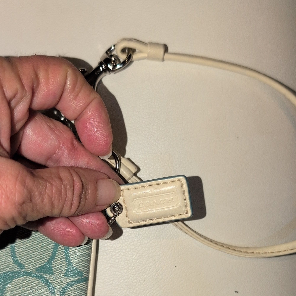 Coach Teal and Cream Signature Wristlet - Picture 7 of 8